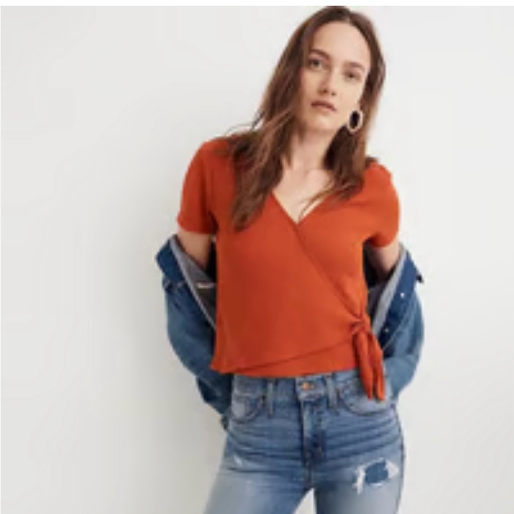 Madewell Rust Short Sleeve Wrap Top